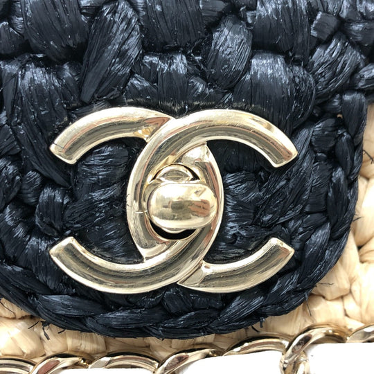 CHANEL Shoulder Bag hemp Beige x black COCO Mark
