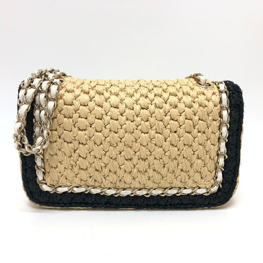 CHANEL Shoulder Bag hemp Beige x black COCO Mark