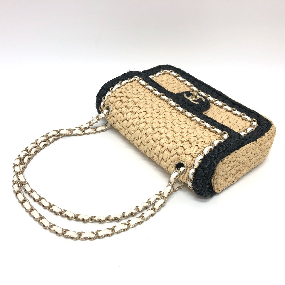 CHANEL Shoulder Bag hemp Beige x black COCO Mark