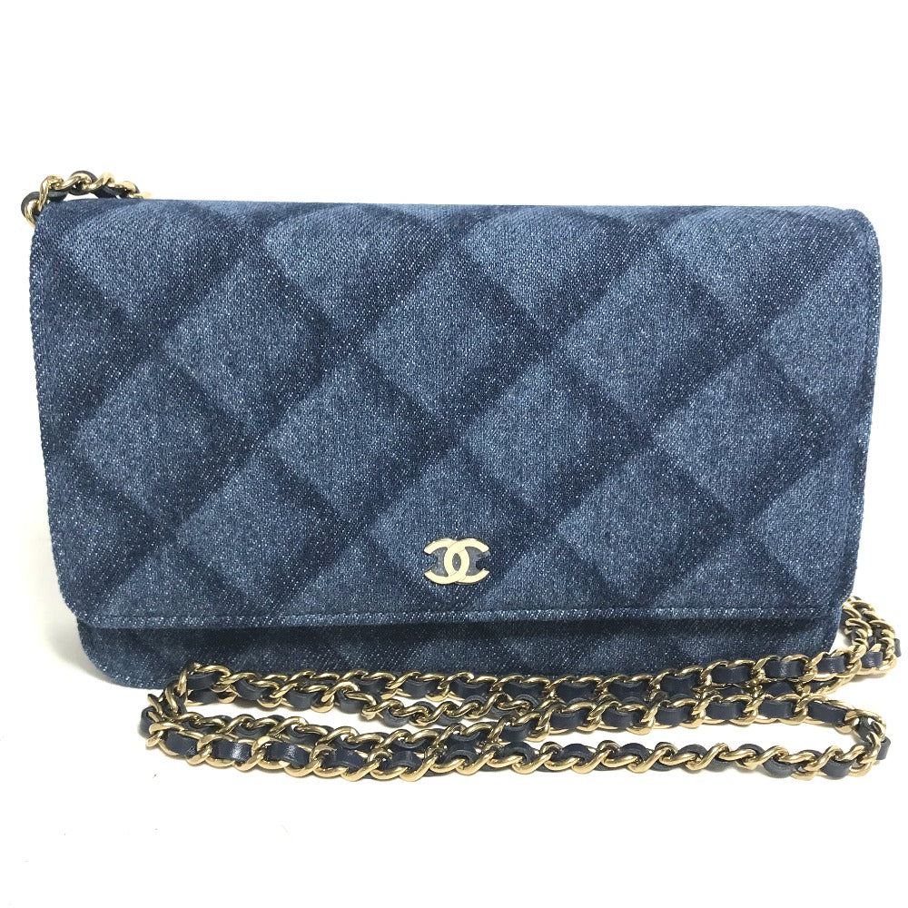 CHANEL Shoulder Bag AP0250 denim blue Long Wallet Purse Chain Bag Matrasse Women Used Authentic