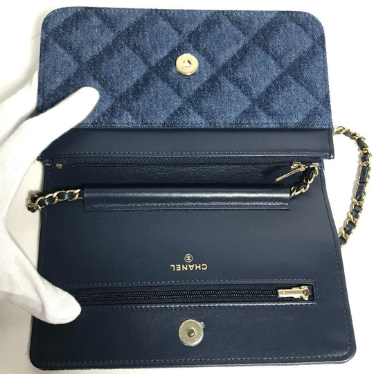 CHANEL Shoulder Bag AP0250 denim blue Long Wallet Purse Chain Bag Matrasse Women Used Authentic
