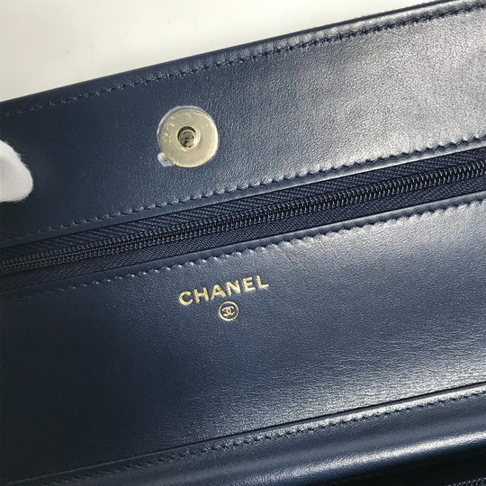 CHANEL Shoulder Bag AP0250 denim blue Long Wallet Purse Chain Bag Matrasse Women Used Authentic