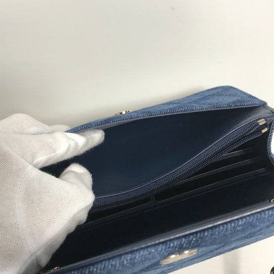 CHANEL Shoulder Bag AP0250 denim blue Long Wallet Purse Chain Bag Matrasse Women Used Authentic