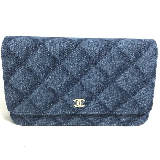 CHANEL Shoulder Bag AP0250 denim blue Long Wallet Purse Chain Bag Matrasse Women Used Authentic