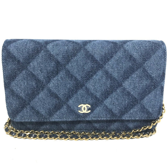 CHANEL Shoulder Bag AP0250 denim blue Long Wallet Purse Chain Bag Matrasse Women Used Authentic