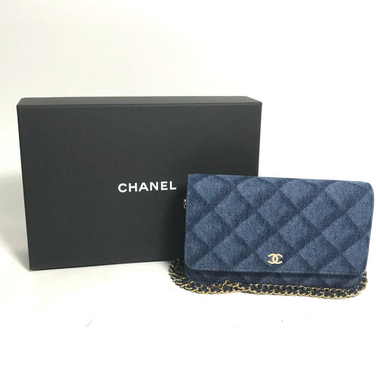 CHANEL Shoulder Bag AP0250 denim blue Long Wallet Purse Chain Bag Matrasse Women Used Authentic