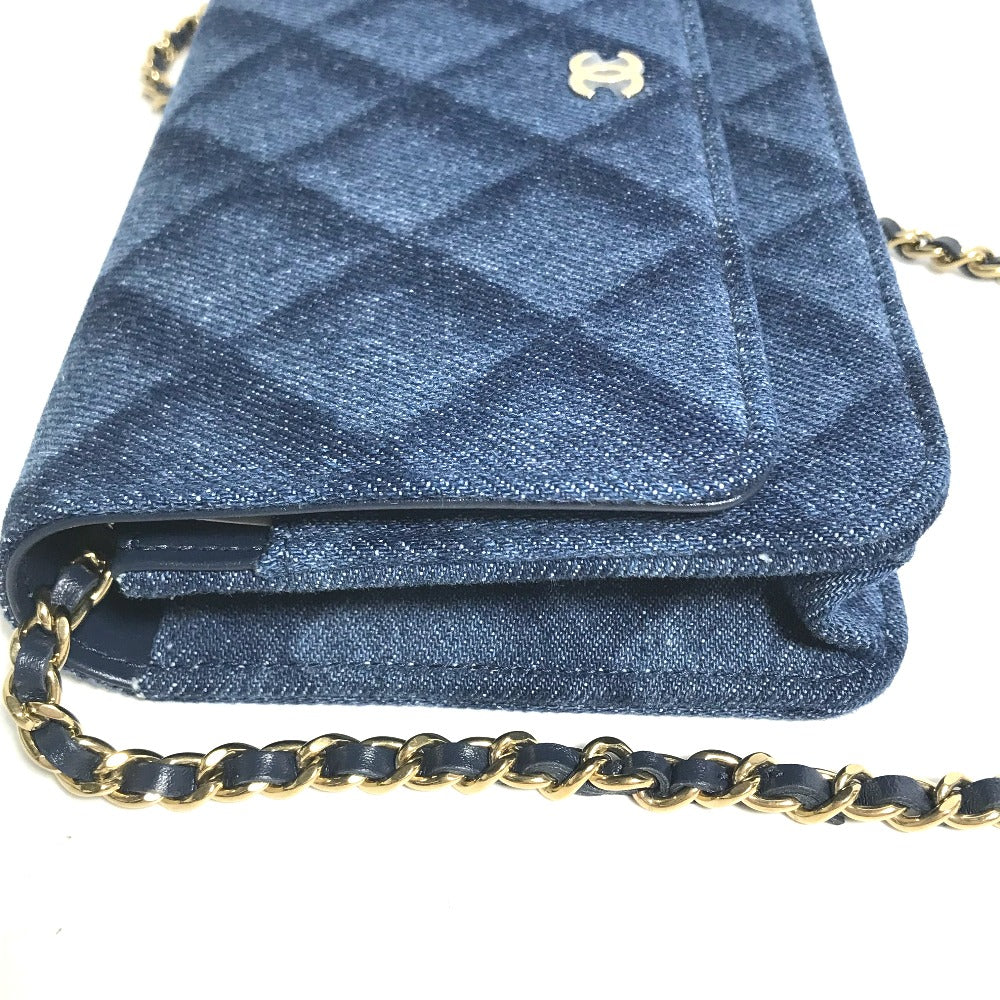 CHANEL Shoulder Bag AP0250 denim blue Long Wallet Purse Chain Bag Matrasse Women Used Authentic