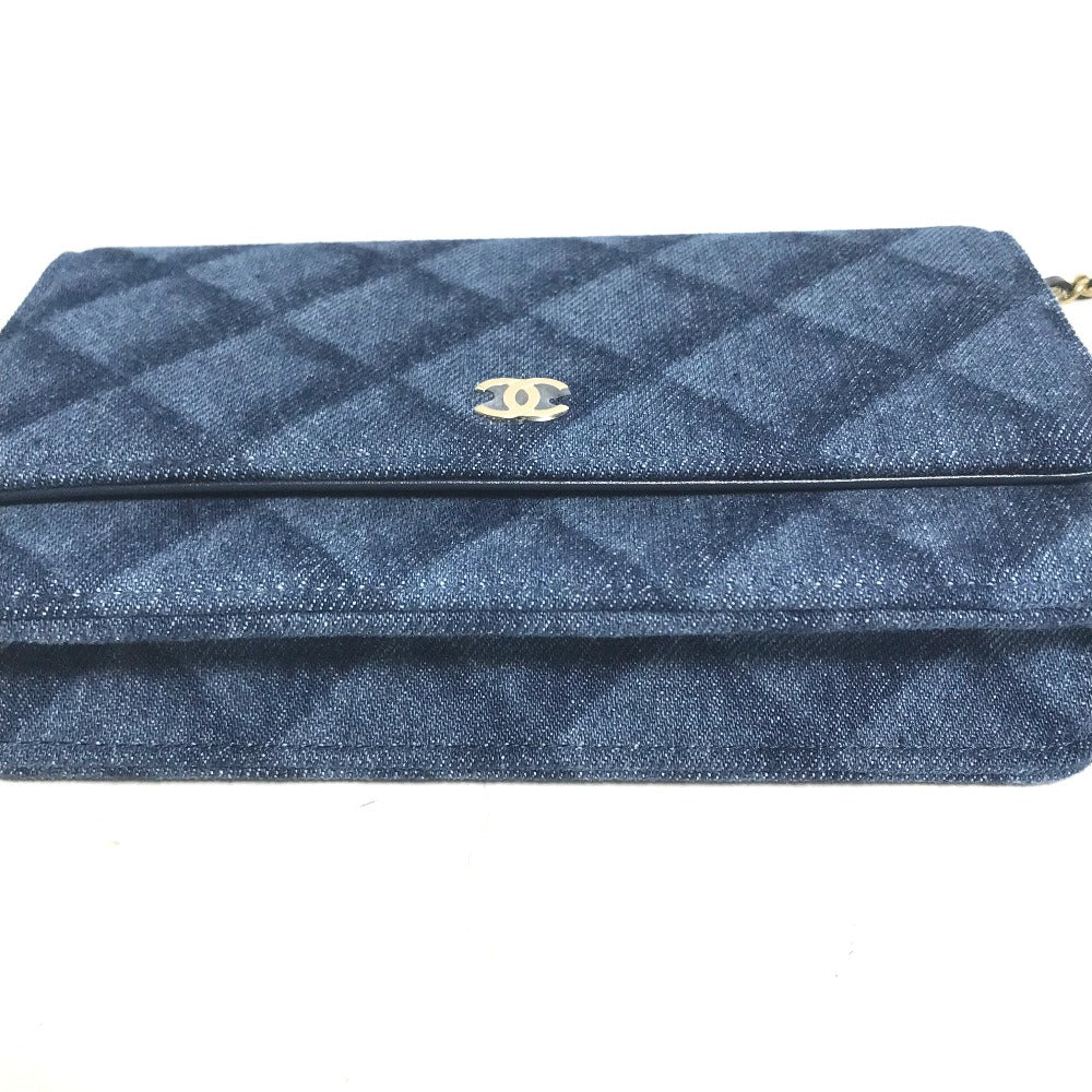 CHANEL Shoulder Bag AP0250 denim blue Long Wallet Purse Chain Bag Matrasse Women Used Authentic