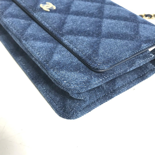 CHANEL Shoulder Bag AP0250 denim blue Long Wallet Purse Chain Bag Matrasse Women Used Authentic