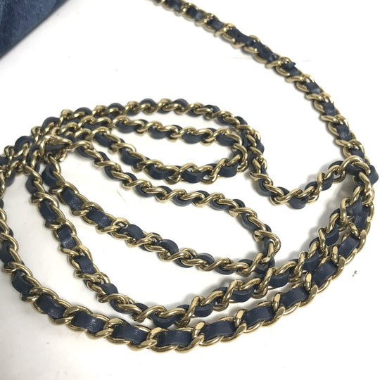 CHANEL Shoulder Bag AP0250 denim blue Long Wallet Purse Chain Bag Matrasse Women Used Authentic