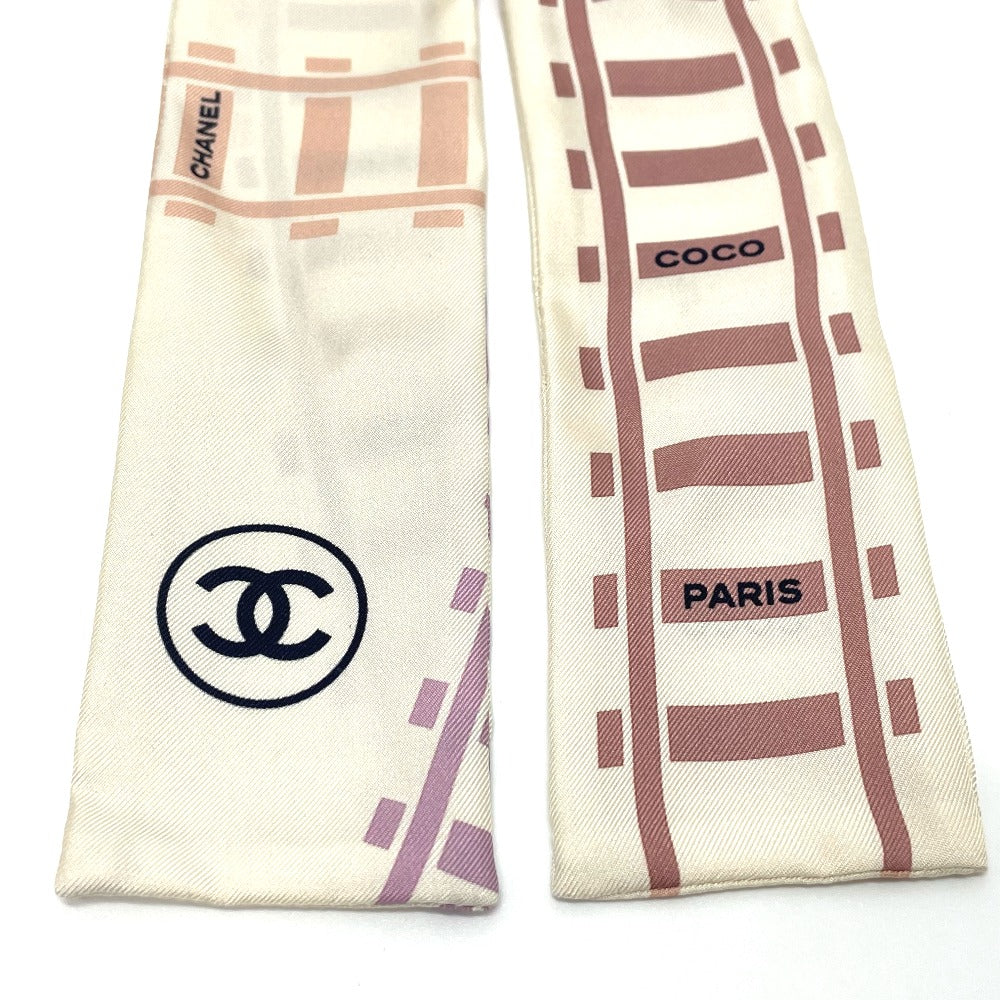 CHANEL scarf silk white CCCOCO Mark Track motif Women Used Authentic