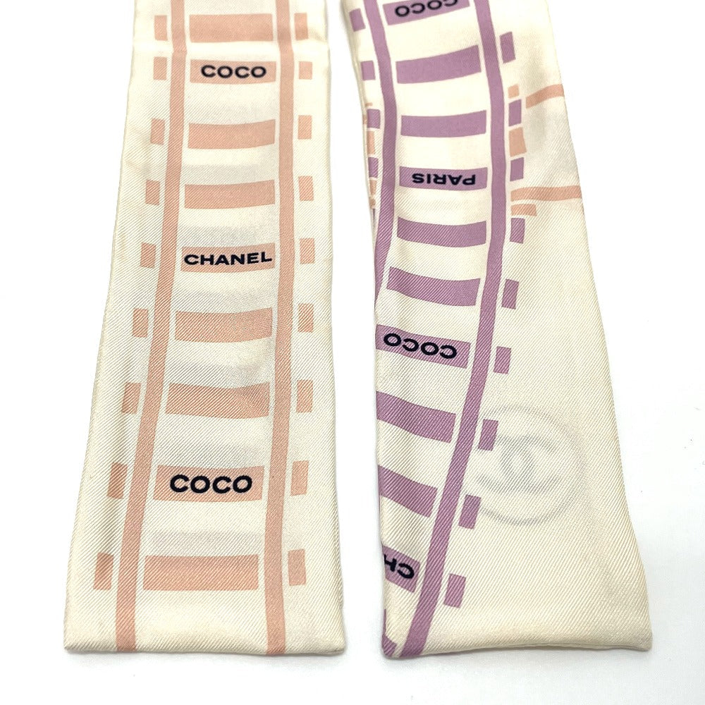 CHANEL scarf silk white CCCOCO Mark Track motif Women Used Authentic