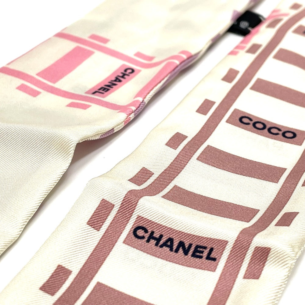 CHANEL scarf silk white CCCOCO Mark Track motif Women Used Authentic