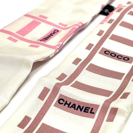 CHANEL scarf silk white CCCOCO Mark Track motif Women Used Authentic