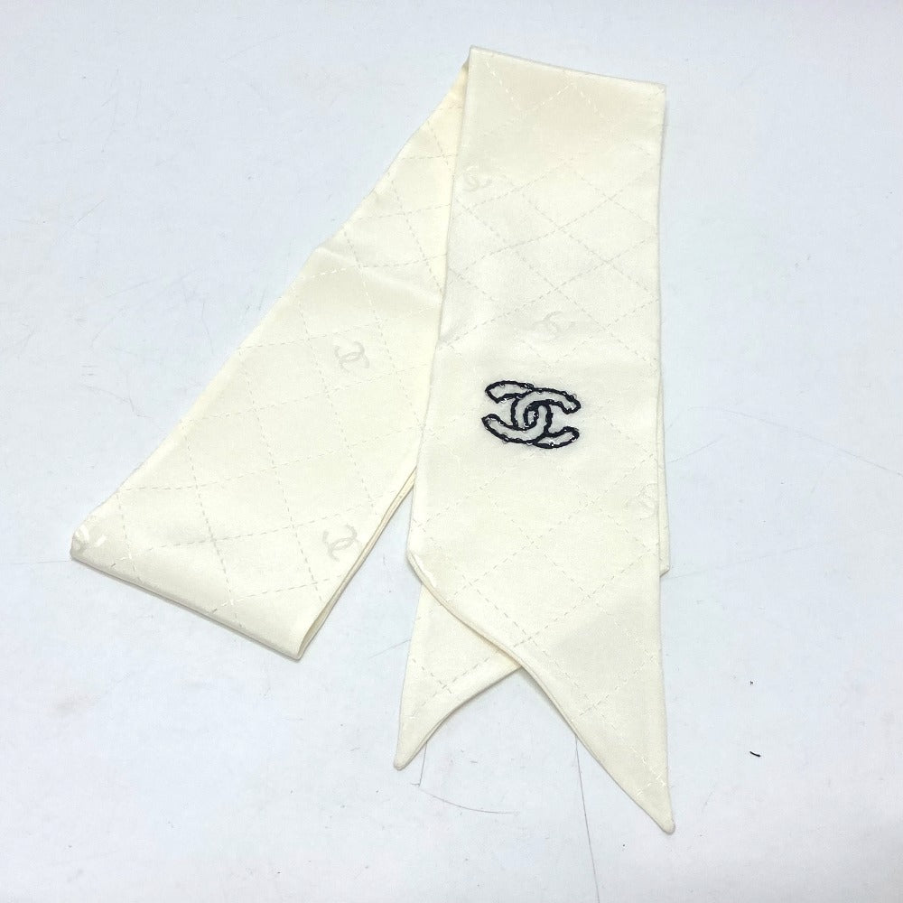 CHANEL scarf silk white COCO Mark Matrasse Women Used Authentic