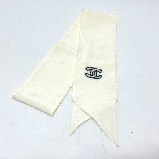 CHANEL scarf silk white COCO Mark Matrasse Women Used Authentic