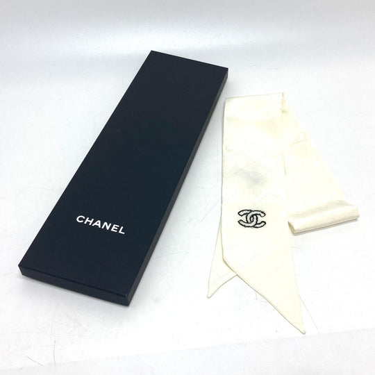 CHANEL scarf silk white COCO Mark Matrasse Women Used Authentic