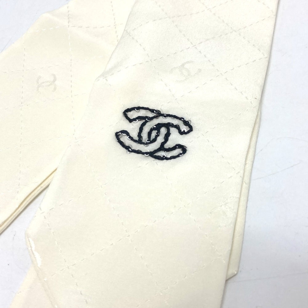 CHANEL scarf silk white COCO Mark Matrasse Women Used Authentic