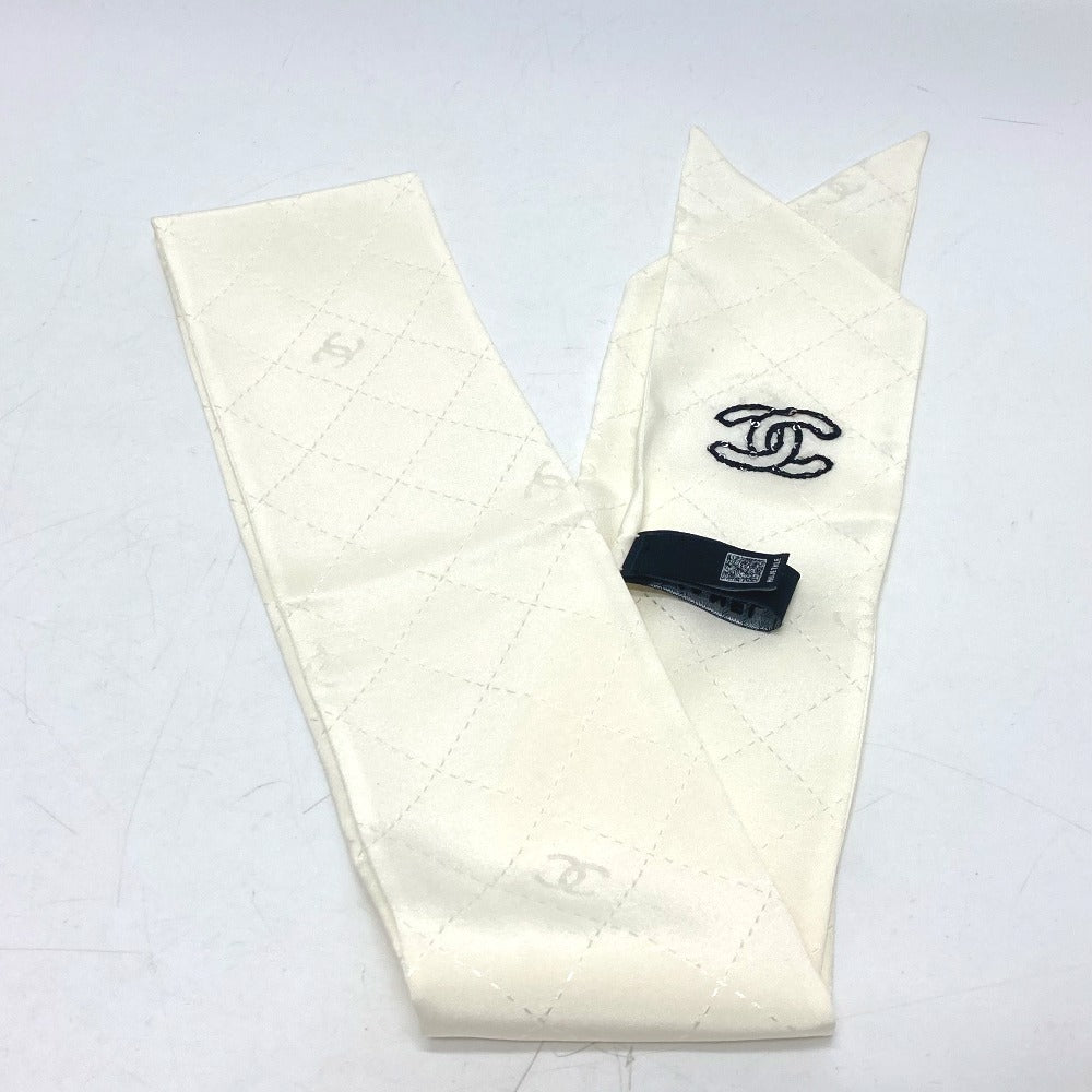 CHANEL scarf silk white COCO Mark Matrasse Women Used Authentic