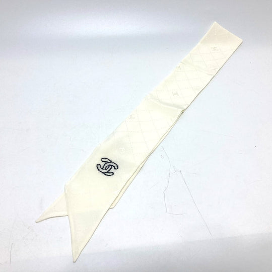 CHANEL scarf silk white COCO Mark Matrasse Women Used Authentic
