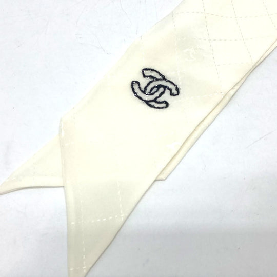 CHANEL scarf silk white COCO Mark Matrasse Women Used Authentic