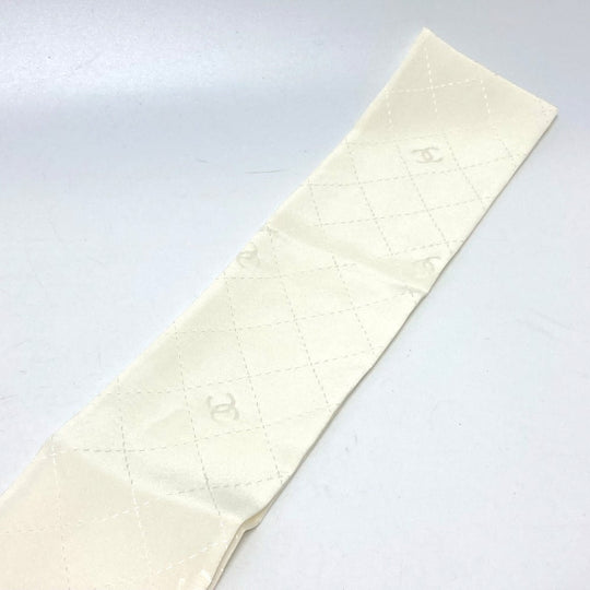 CHANEL scarf silk white COCO Mark Matrasse Women Used Authentic
