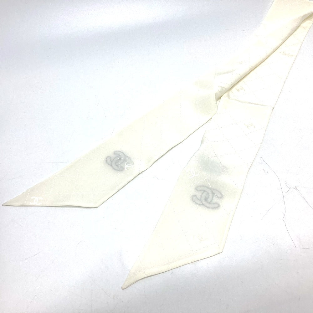 CHANEL scarf silk white COCO Mark Matrasse Women Used Authentic
