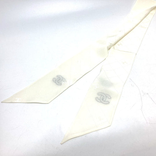CHANEL scarf silk white COCO Mark Matrasse Women Used Authentic