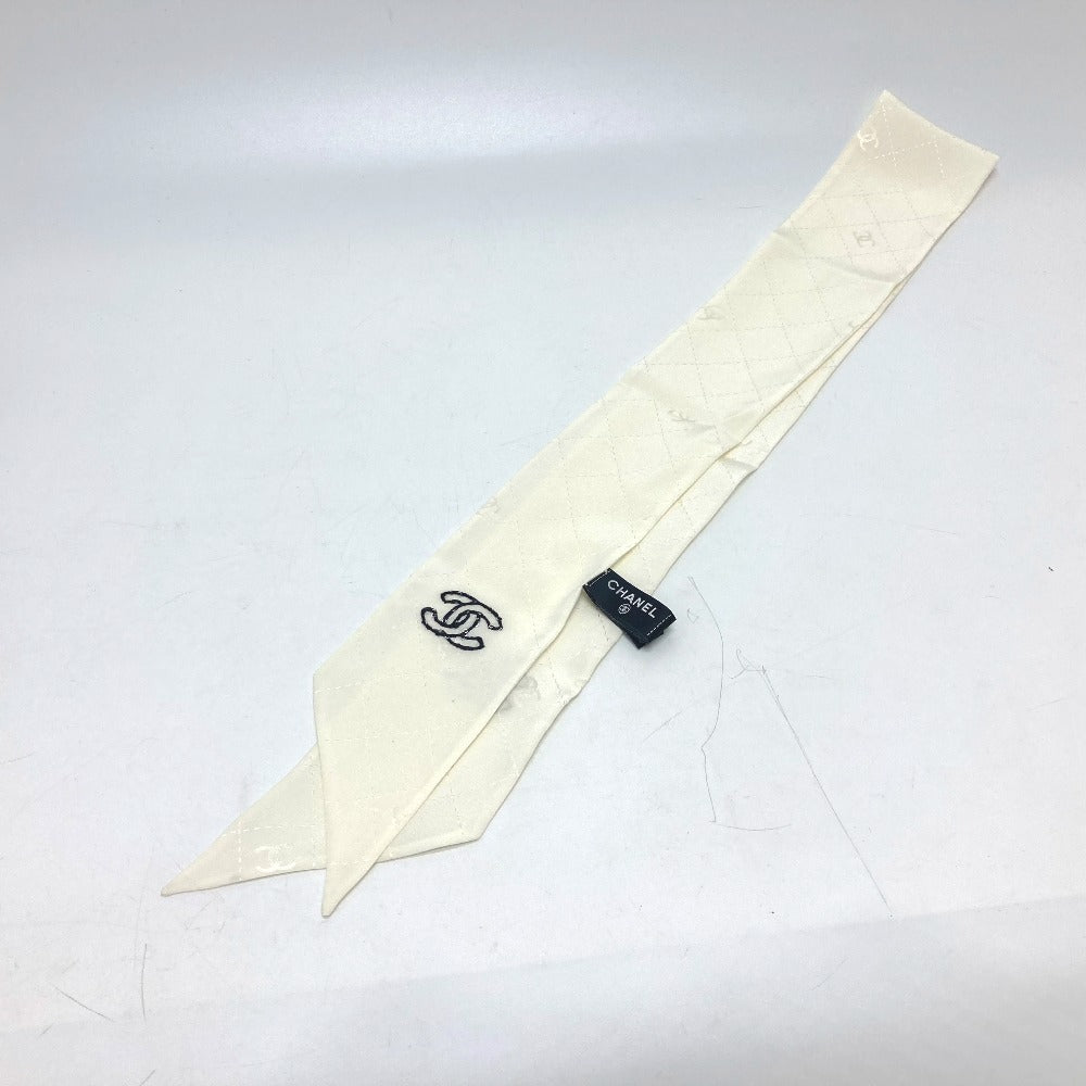 CHANEL scarf silk white COCO Mark Matrasse Women Used Authentic