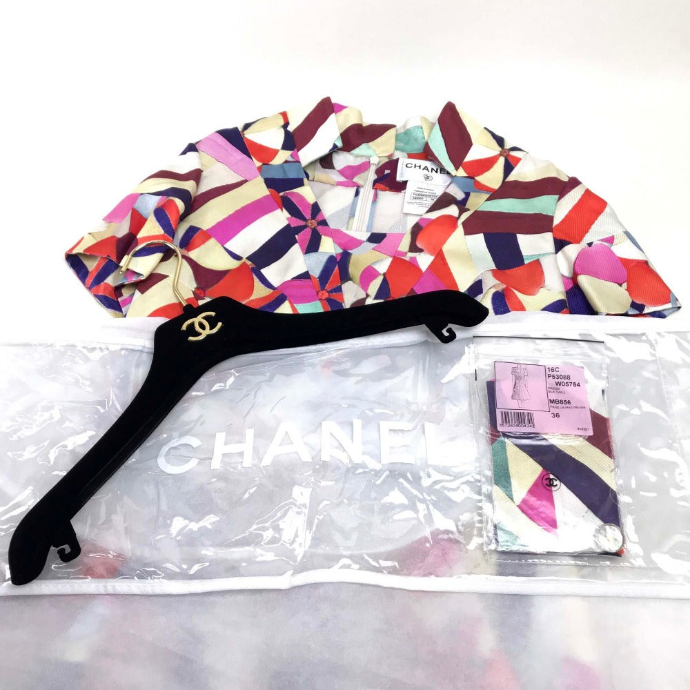 CHANEL one piece P53088 silk multicolor Flower flower 16C Women 36 Used Authentic