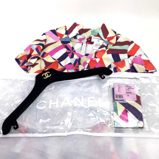 CHANEL one piece P53088 silk multicolor Flower flower 16C Women 36 Used Authentic