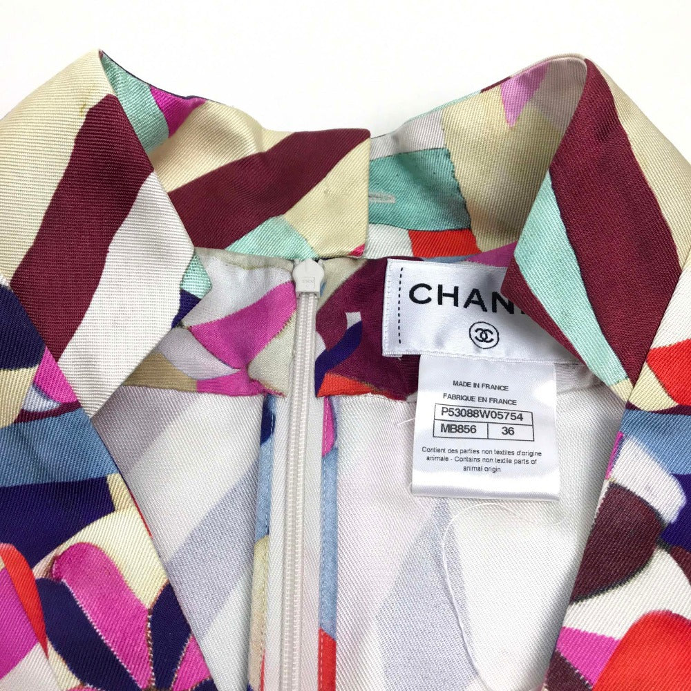 CHANEL one piece P53088 silk multicolor Flower flower 16C Women 36 Used Authentic