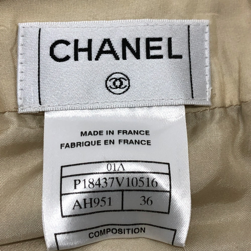 CHANEL skirt AH951 cotton beige Square logo pocket 01A Women 36 Used Authentic