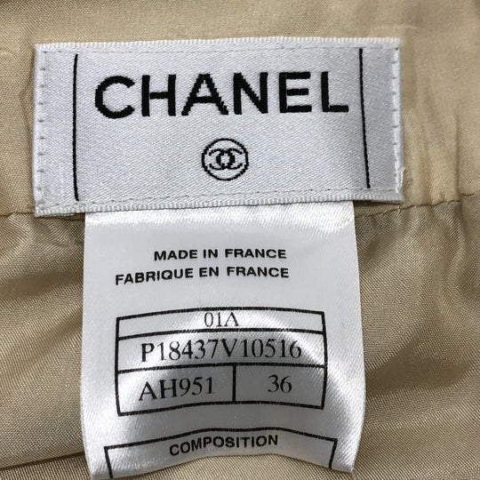 CHANEL skirt AH951 cotton beige Square logo pocket 01A Women 36 Used Authentic