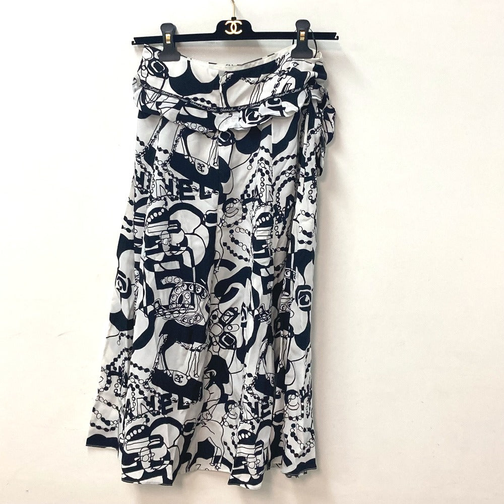 CHANEL skirt P71863 silk white CC COCO Mark Camellia all over pattern icon 34