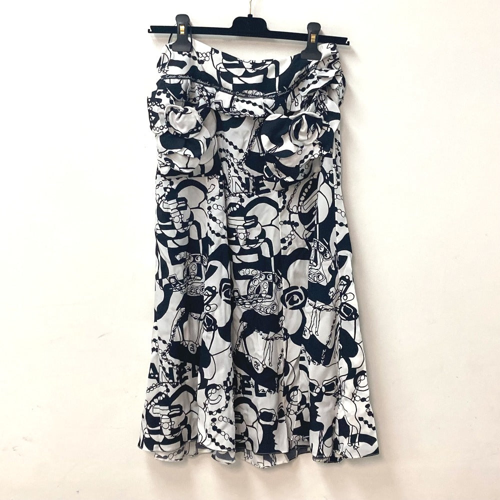 CHANEL skirt P71863 silk white CC COCO Mark Camellia all over pattern icon 34