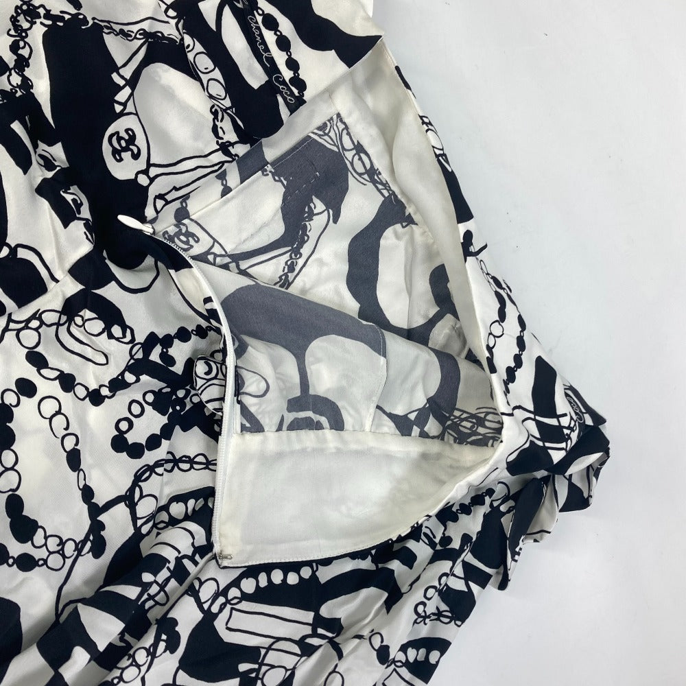 CHANEL skirt P71863 silk white CC COCO Mark Camellia all over pattern icon 34