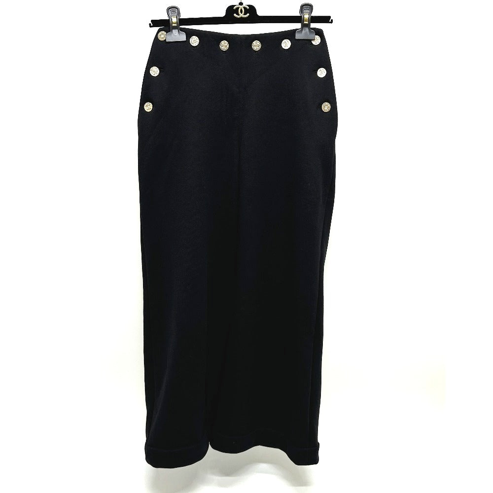 CHANEL Pants P76230 cotton black 24A COCO Mark Button CC Women 34 Used Authentic