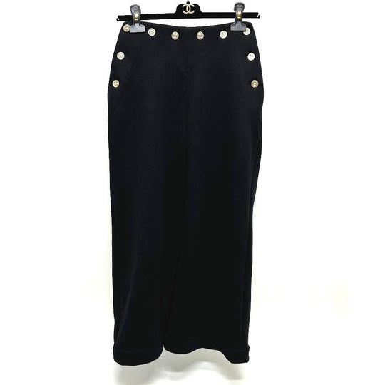 CHANEL Pants P76230 cotton black 24A COCO Mark Button CC Women 34 Used Authentic