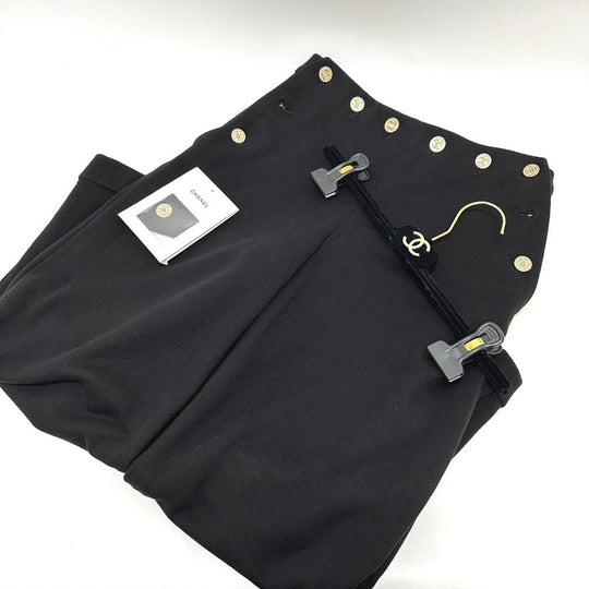 CHANEL Pants P76230 cotton black 24A COCO Mark Button CC Women 34 Used Authentic