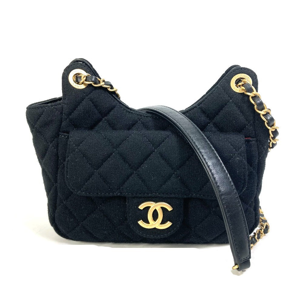 CHANEL Shoulder Bag AS3710 Jersey black Matrasse Small Hobo