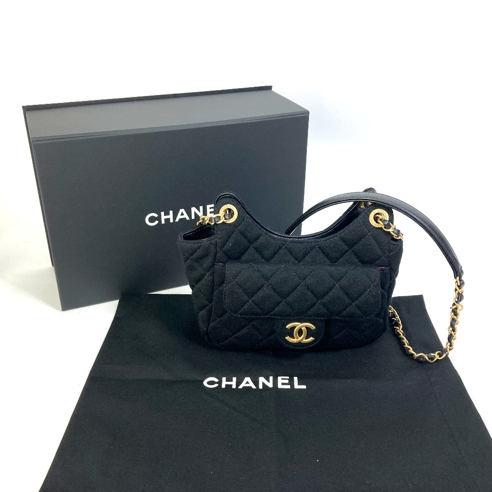 CHANEL Shoulder Bag AS3710 Jersey black Matrasse Small Hobo