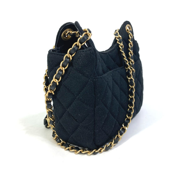 CHANEL Shoulder Bag AS3710 Jersey black Matrasse Small Hobo