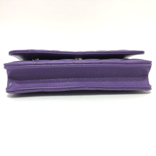 CHANEL Shoulder Bag A33814 Caviar skin purple Long Wallet Purse CCCOCO Mark Matelasse Women Used Authentic