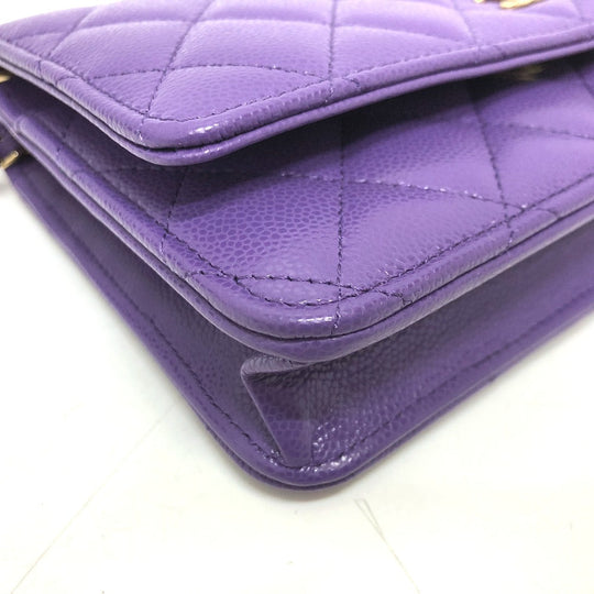 CHANEL Shoulder Bag A33814 Caviar skin purple Long Wallet Purse CCCOCO Mark Matelasse Women Used Authentic
