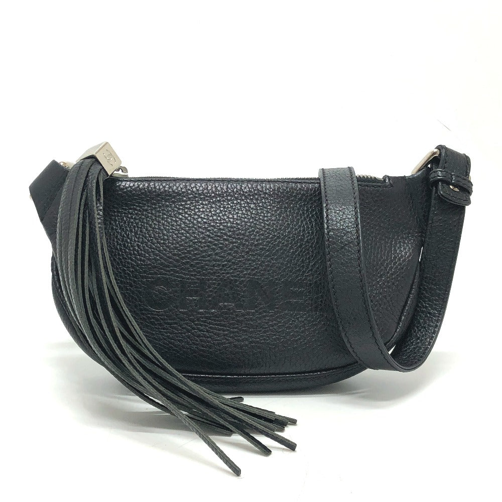 CHANEL Shoulder Bag Calf leather black logo fringe