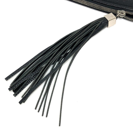 CHANEL Shoulder Bag Calf leather black logo fringe