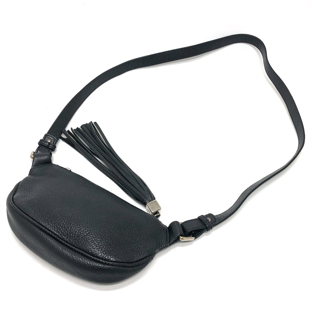 CHANEL Shoulder Bag Calf leather black logo fringe