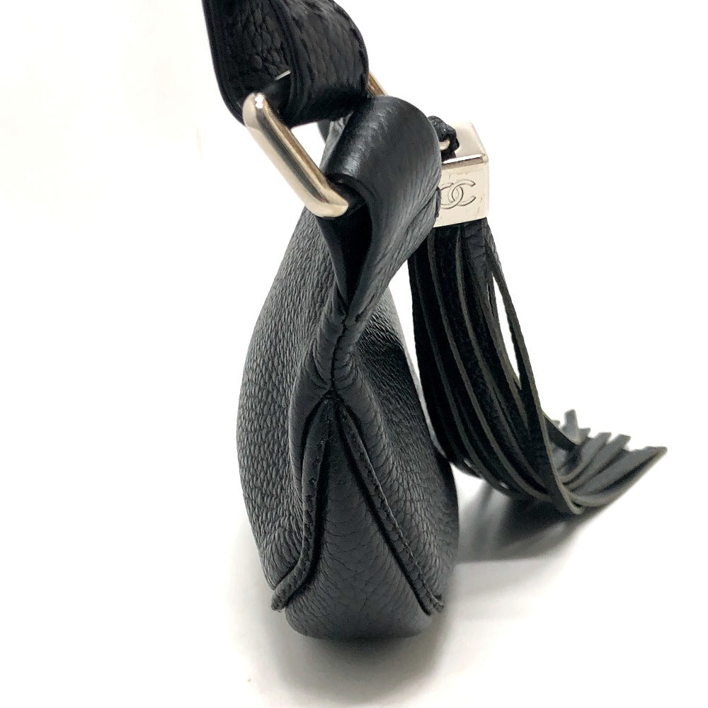 CHANEL Shoulder Bag Calf leather black logo fringe