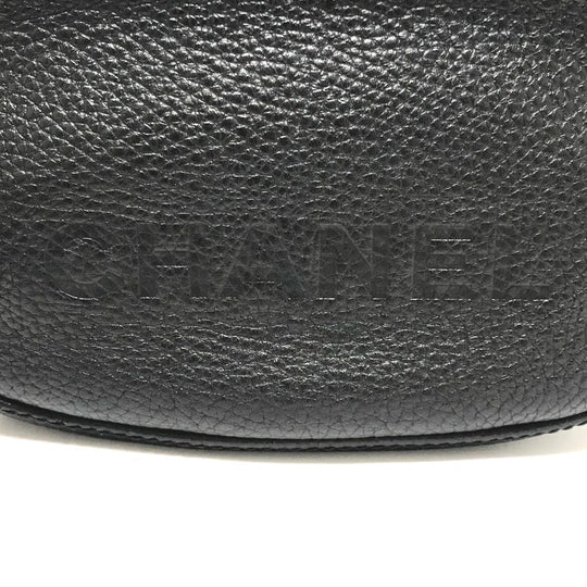CHANEL Shoulder Bag Calf leather black logo fringe